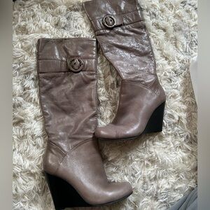 Guess wedge heel boots leather y2k 6 brown tall
